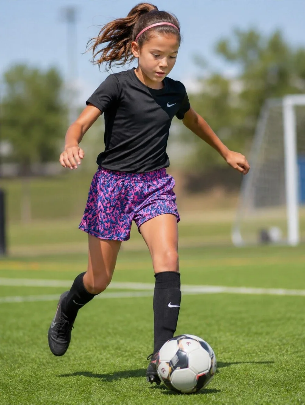 Nike One Kids' Training Shorts - Pink & Blue Animal Print - Size Large Dri-Fit